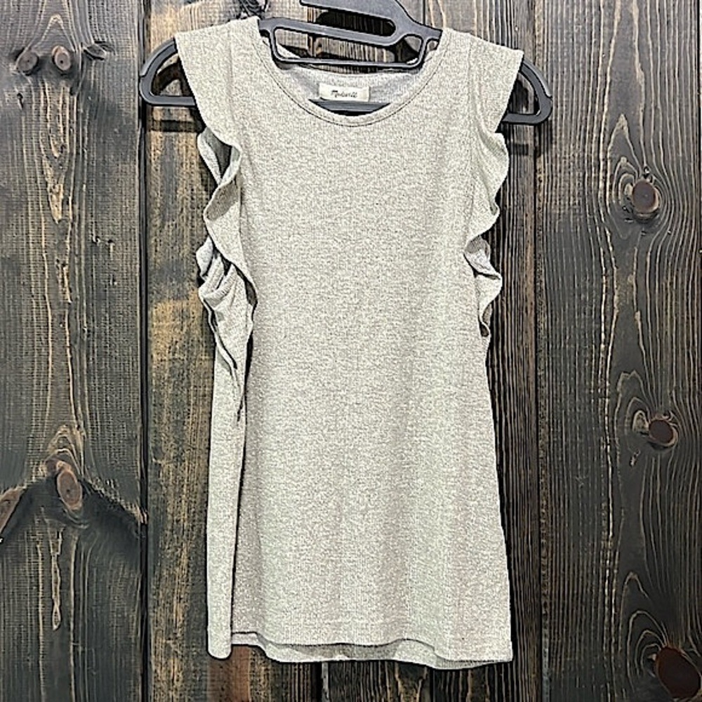 NWT Madewell Grey Ruffle Top S Metallic Glitter Party Blouse Festival Boho